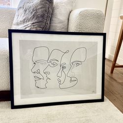 Framed Quibe Line Art Print – Abstract Face Drawing, Minimalist Modern Wall Art