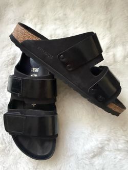 Birkenstock Kyoto Black Two-Strap Cork Footbed Sandals SIZE 38