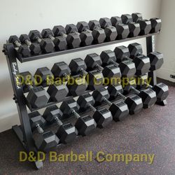 NEW 5 lb To 70lb Rubber Hex Dumbbells With 3 Tier 60 Inch Rack