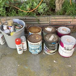 Various open paint cans