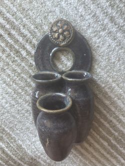 Vintage Foxlo Pottery Ceramic Wall Vase / Wall Pocket / Wall Art Piece - Glazed - Three Openings / Conjoined Jugs - Eclectic / Boho Decor SwedeFinds