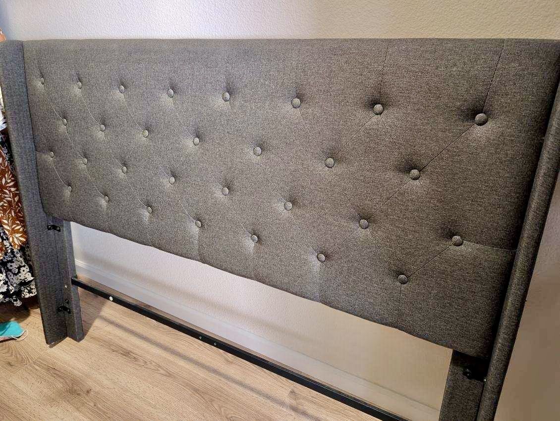 Queen Size Gray Tufted Headboard And Frame