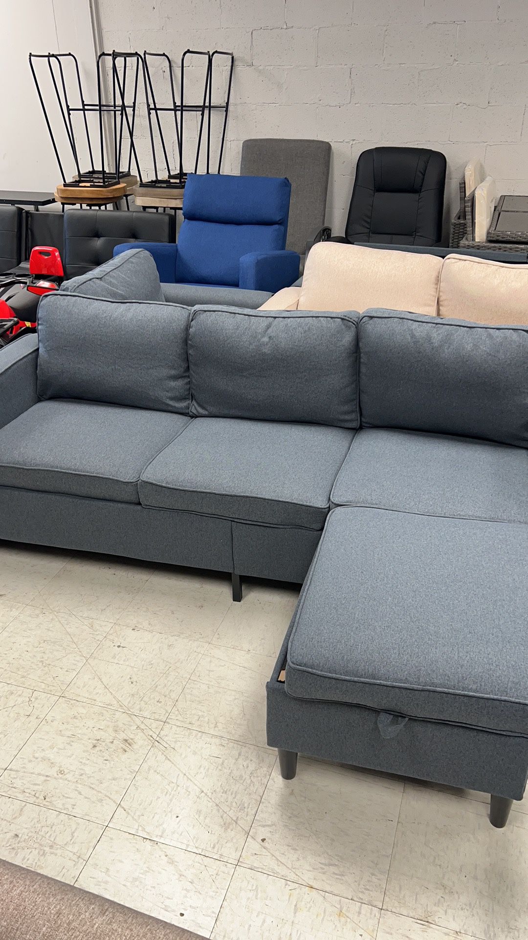 Sectional Sofa Couch, 3 Seat Sofa with Flexible Storage Ottoman, Modern L-Shape Linen Couches