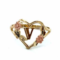 Woman’s Ladies 10k Two Toned Rose Yellow Gold Initial V In a Heart Ring Size 7.5 GP3137519