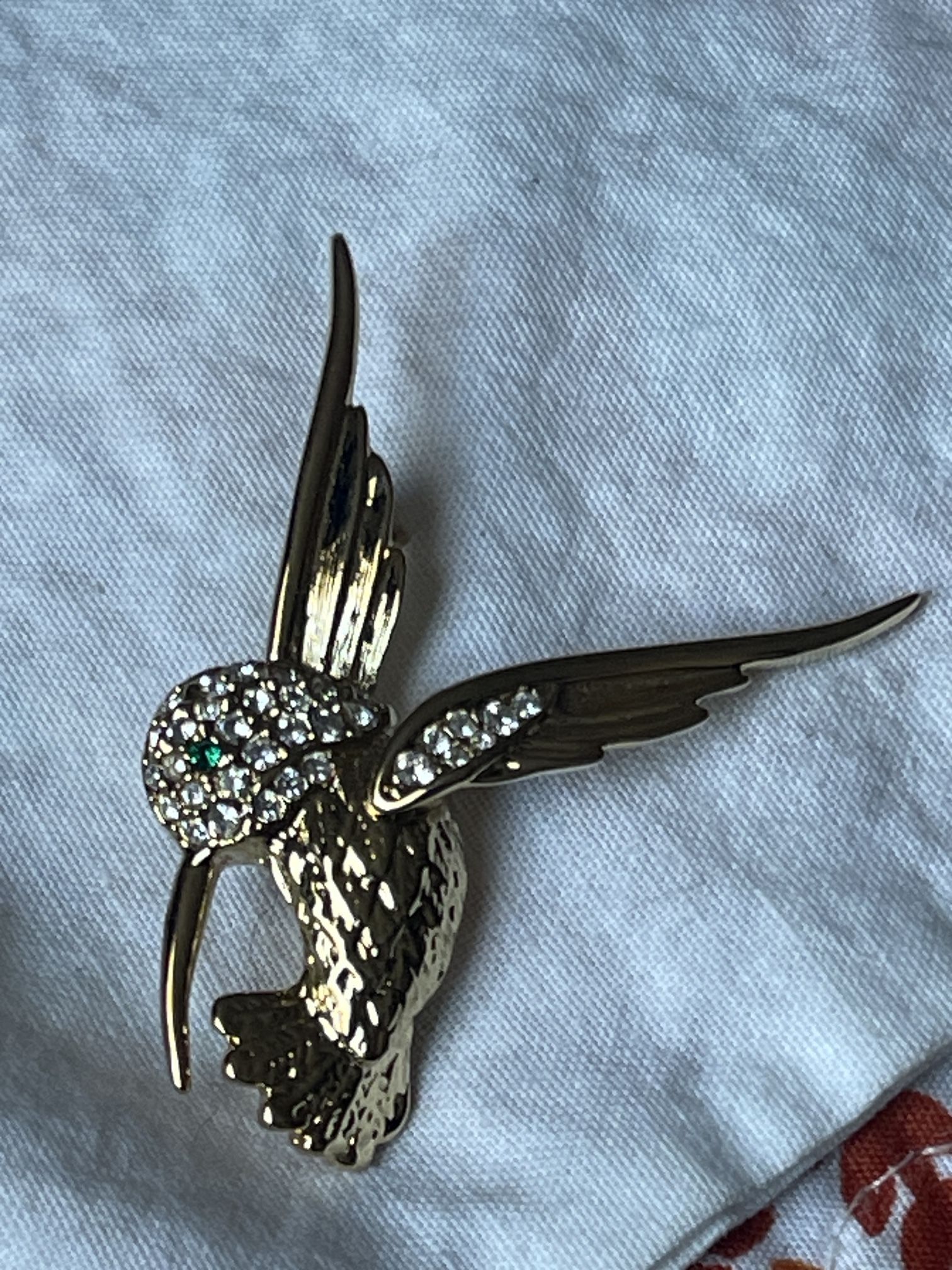 Vintage Hummingbird Rhinestone Brooch Pin