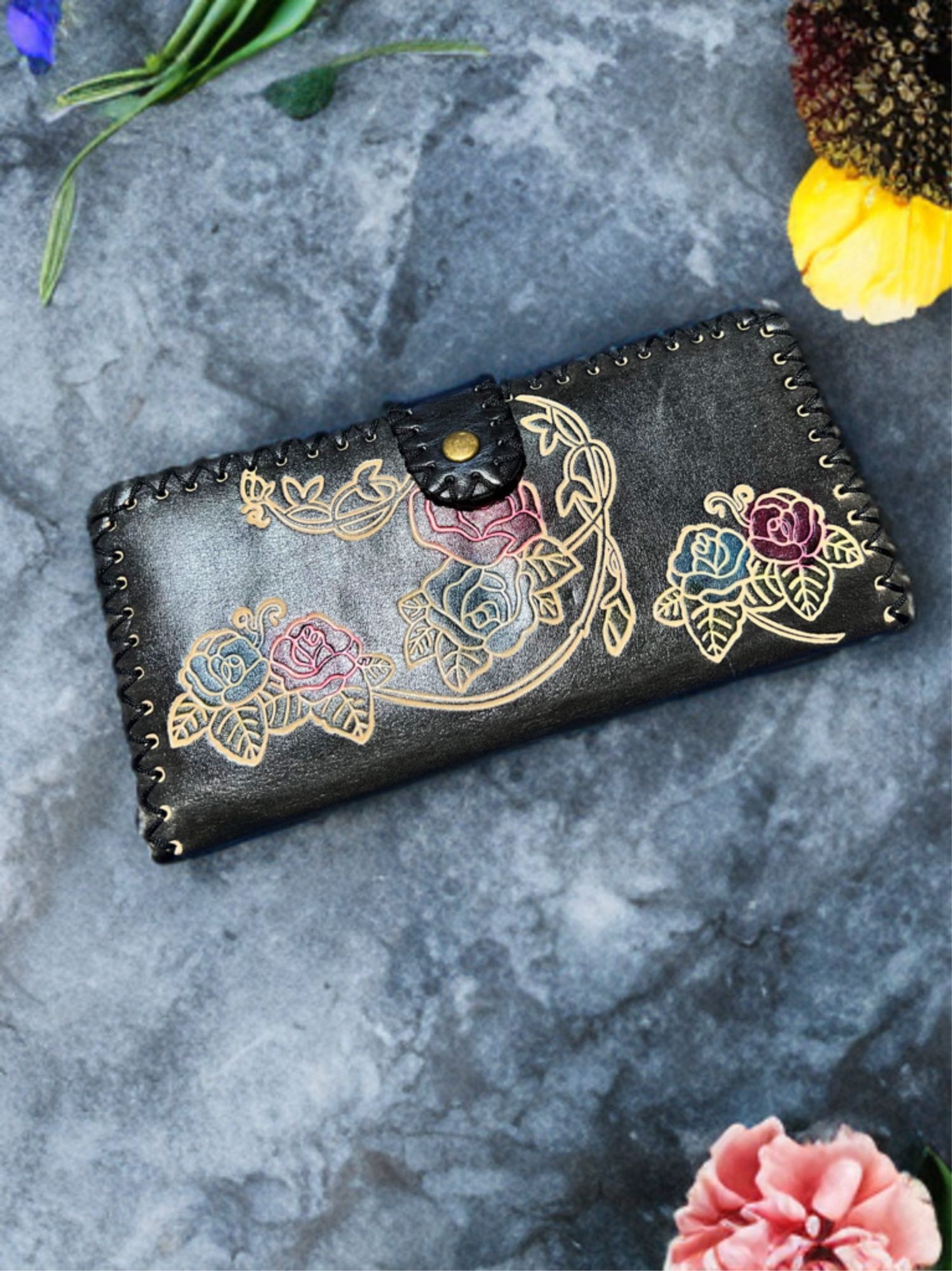Hand Tooled Floral Leather Wallet
