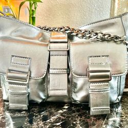Steve Madden Silver Chrome BTilley Leather HandBag Purse