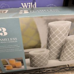 Flameless LED Wax Candles, Set of 3 flameless LED wax candles with 5-hour timer and 500 hours battery run time.