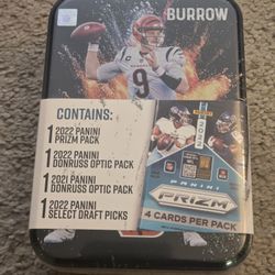 Joe Burrow Sealed Tin With 4 Packs Inside. Prizm, Donruss & Select