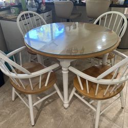42” White Round Glass top Table Set