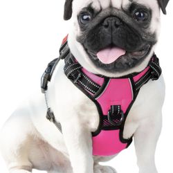 PHOEPET Reflective Dog Harness Large Breed Adjustable No Pull Vest with Handle 2 Metal Rings 3 Buckles [Easy to Put on & Take Off](L, Pink) ✅NEW✅