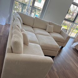 4-pc sectional sofa with ottoman ivory corduroy