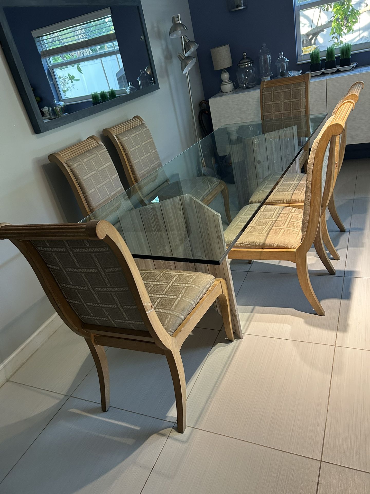 Glass Table With 6 Wooden Chairs