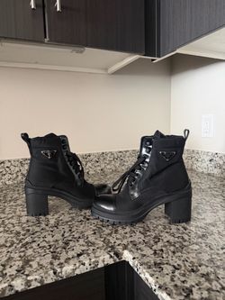 Authentic Prada Re-Nylon & Leather Heeled Combat Boots | Size 38.5 | $650 OBO