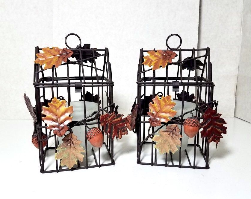 Vintage Fall Metal Bird Cage Votive Candle Holders