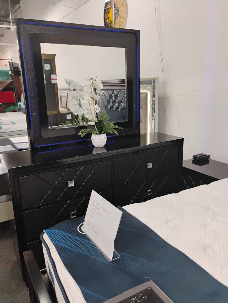 Four Piece Queen Bedroom Set With LED Lights