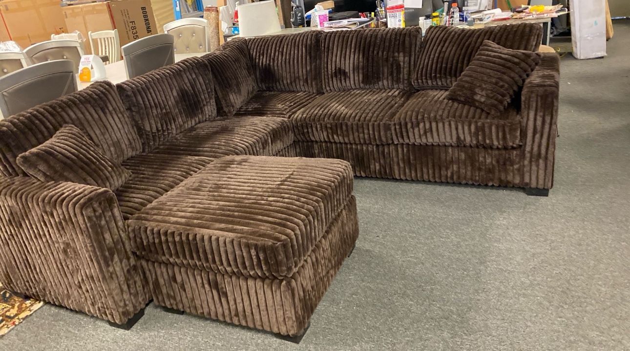 Brown Sectional Sofa With Ottoman — Same Day Delivery 🚚