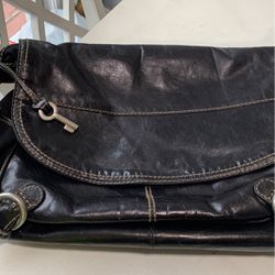Fossil Black Leather Messenger Bag