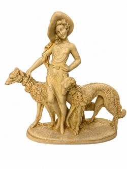 Lady with Two Borzoi Dogs Decorative Figurine – Beige Finish