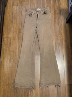 Women’s Beige Flare Jeans Size Small – Trendy Y2K Aesthetic Denim