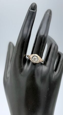 14k Yellow, Rose and White Gold Antique Style Diamond Solitaire Ring