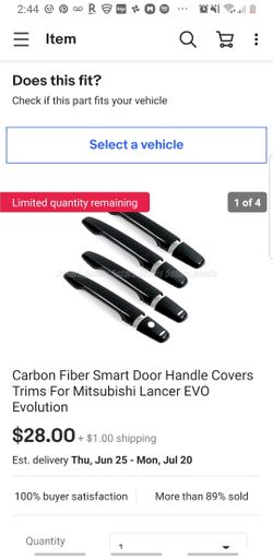 Carbon fiber smart door handler cover for Mitsubishi Lancer Evo