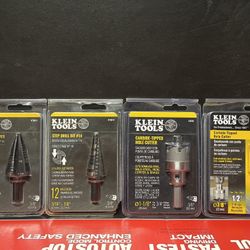 KLEIN TOOLS  2 STEPS BIT#11 And #14 And 2 CARBIDE -TIPPED  HOLE  CUTTER #31876 And #31875  All 4 For $75
