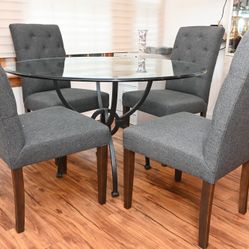 Bassett Furniture Glass Top Dining Table With 4 Upholstered Chairs
