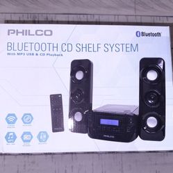 Philco Stereo Shelf Systems Compact CD Shelf System with Digital FM Stereo Radio, Bluetooth Wireless Technology, and Remote Control in Black | LCD Dis