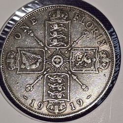 1919 Great Britain 1 Florin Silver .925 Coin