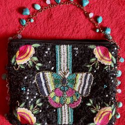 AMERICA & BEYOND BEADED BUTTERFLY FAUX TURQUOISE HAND BAG PURSE ** READ Details