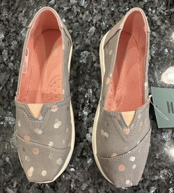 New Girls Youth TOMS Gray Party Dots Canvas Shoes Size 2