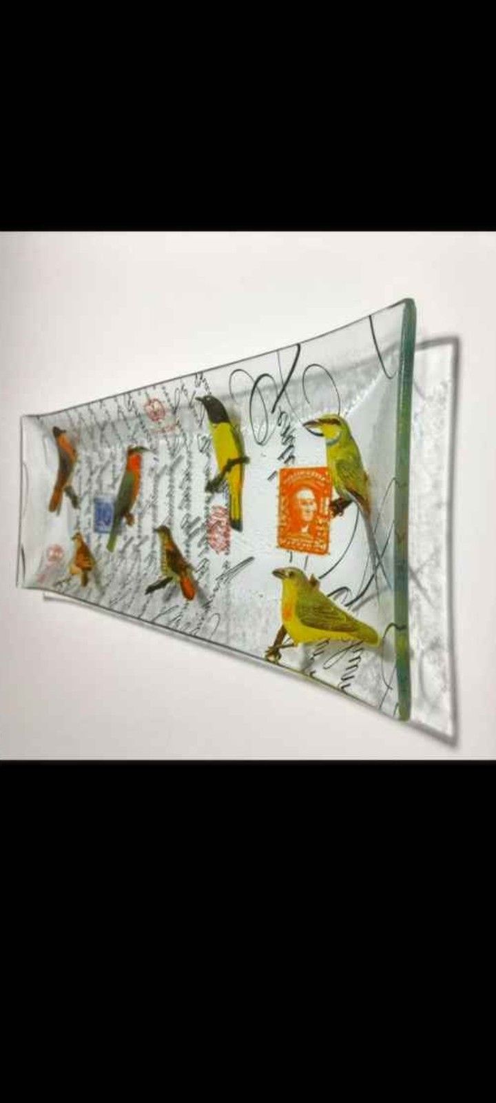 Glass Fused Art Bird Motif Tray Metropolitan Museum of Art Rectangular Trinket Dish