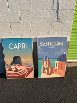 Capri Italy & Santorini Greece Travel Poster Set
