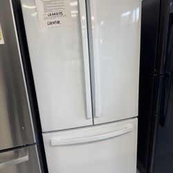 GE 18.6 cu. ft. Counter Depth 33” wide white French door refrigerator with water and ice