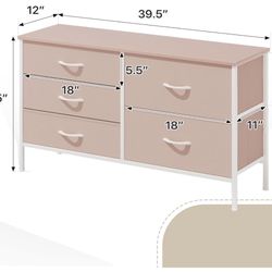 5 Drawers Dresser for Bedroom, Wide Chest of Drawers TV Stand with Metal Frame, MDF Top, Fabric Dresser for Living Room, Hallway, 39.5" L x 12" W x 21