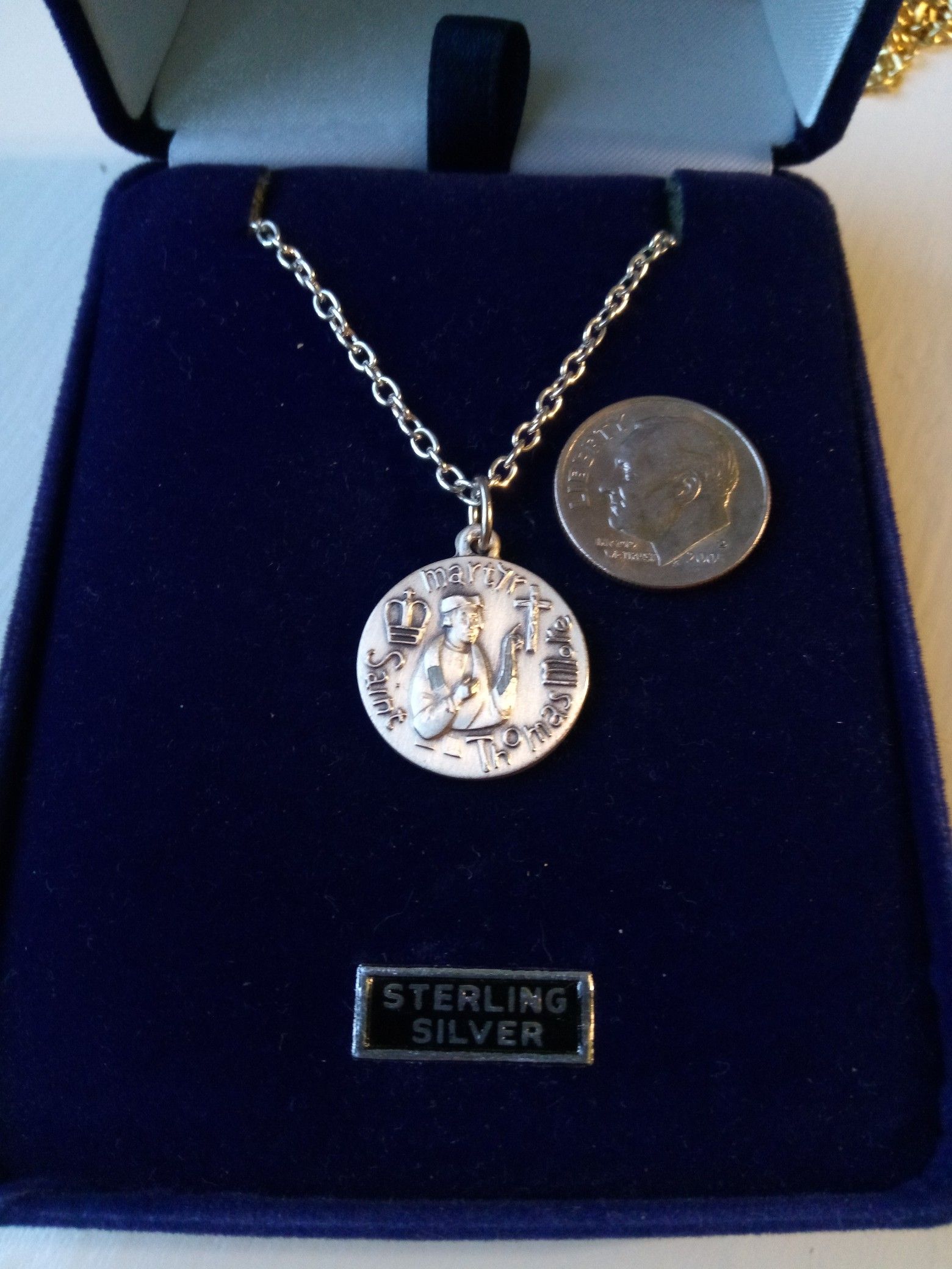 St Thomas More, Patron Saint of Attorneys, sterling silver metal on an 18 inch stainless steel chain. Religious jewelry.