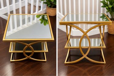 Gold & Glass Mirrored End Table – Modern Glam Style