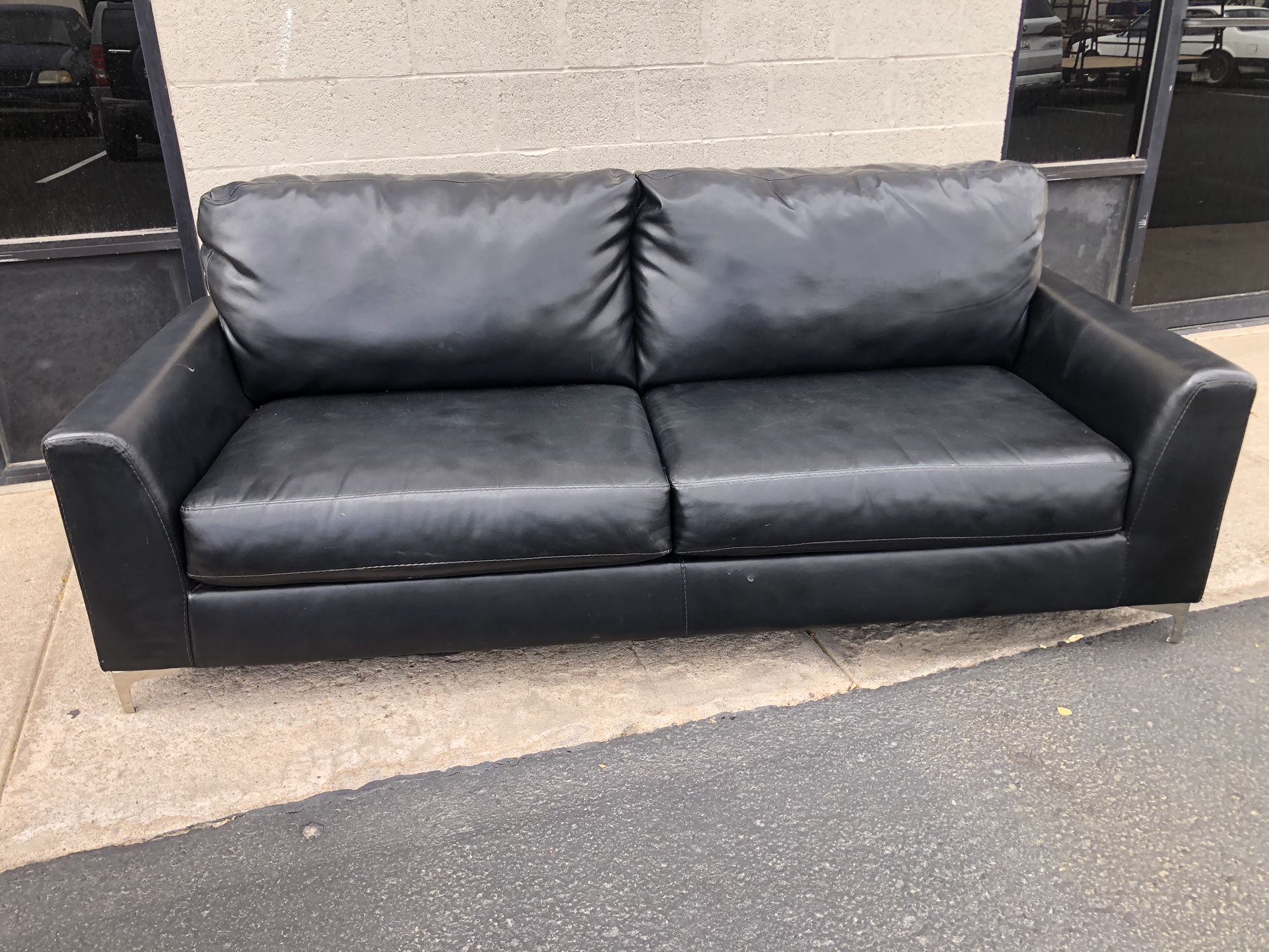 Ashley Black Blended Leather Couch Sofa 7 Feet X 3 Feet Contemporary 