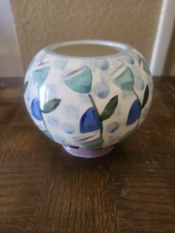 Anthropologie Ceramic Sphere with Blue and Green Floral Design Container