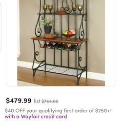 Bakers Rack or Organizer Rough Iron Black and Gold