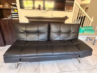 Black Faux Leather Futon Sofa Bed – Great Condition