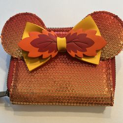 Disney Loungefly Minnie Mouse Sequin Orange Ombre zip around Wallet