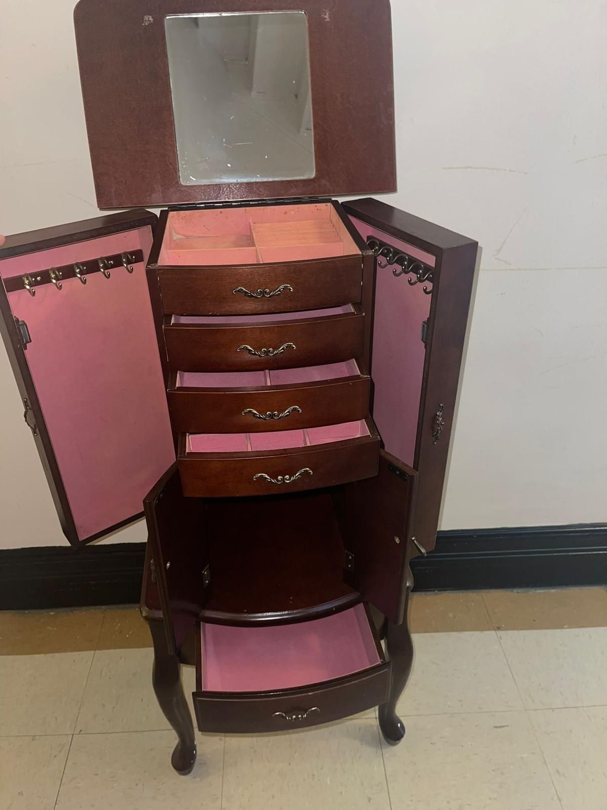 Costway Jewelry Cabinet 40inc X 12inc X 17inc Drawer Cabinet Stand Organizer Wooden Box for Home Walnut and Vintage in good condition we avoid offers,