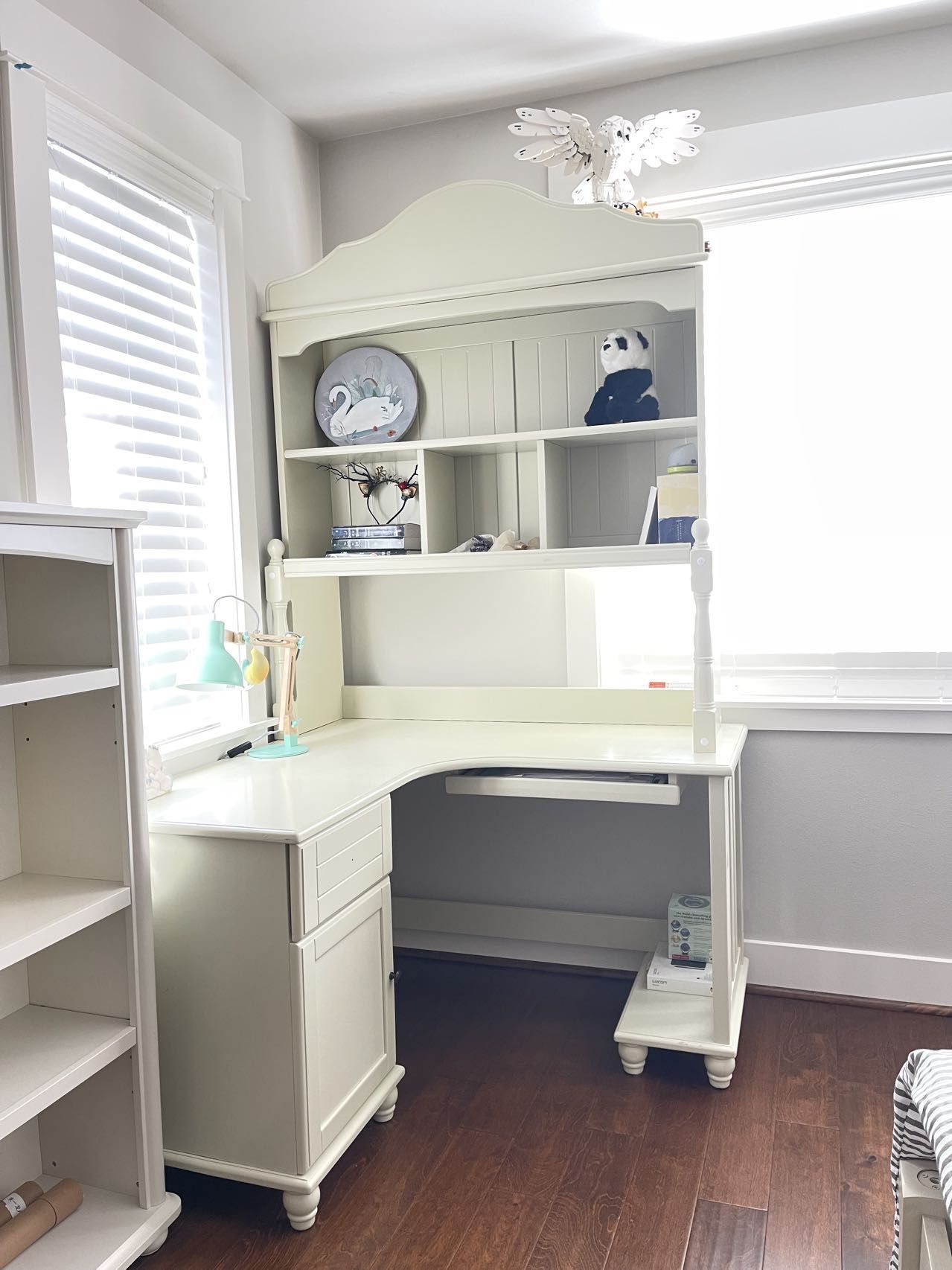 Solid Wood Desk and Bookshelf Combination, Home Study Desk and Bookcase Integrated Writing Desk (Color : White 6ft H x 3ft L Solid Wood)