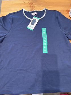 Women's Cotton T-Shirt - Navy with White Stitch Trim (New, XL)