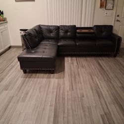 Black Faux Leather L Shaped Couch 