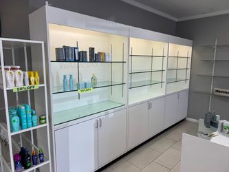 Large White Retail Display Cabinet with Glass Shelves