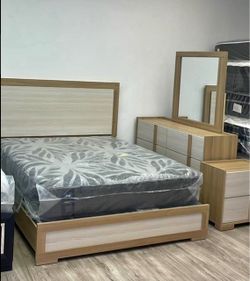 Modern Bedroom Set with Bed Frame and Dresser
