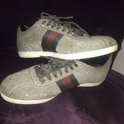 Gucci Silver Web Glitter Shoes